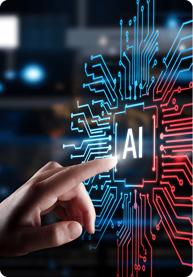 Human Hand Interacting with Digital AI Interface